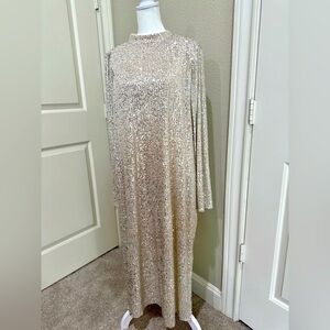 Halogen Sequins Silver Dress with Cream Lining, XL